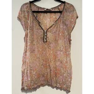 Old Navy Floral Boho Peasant Top Women’s L Tall Sheer Blouse Cap Sleeve